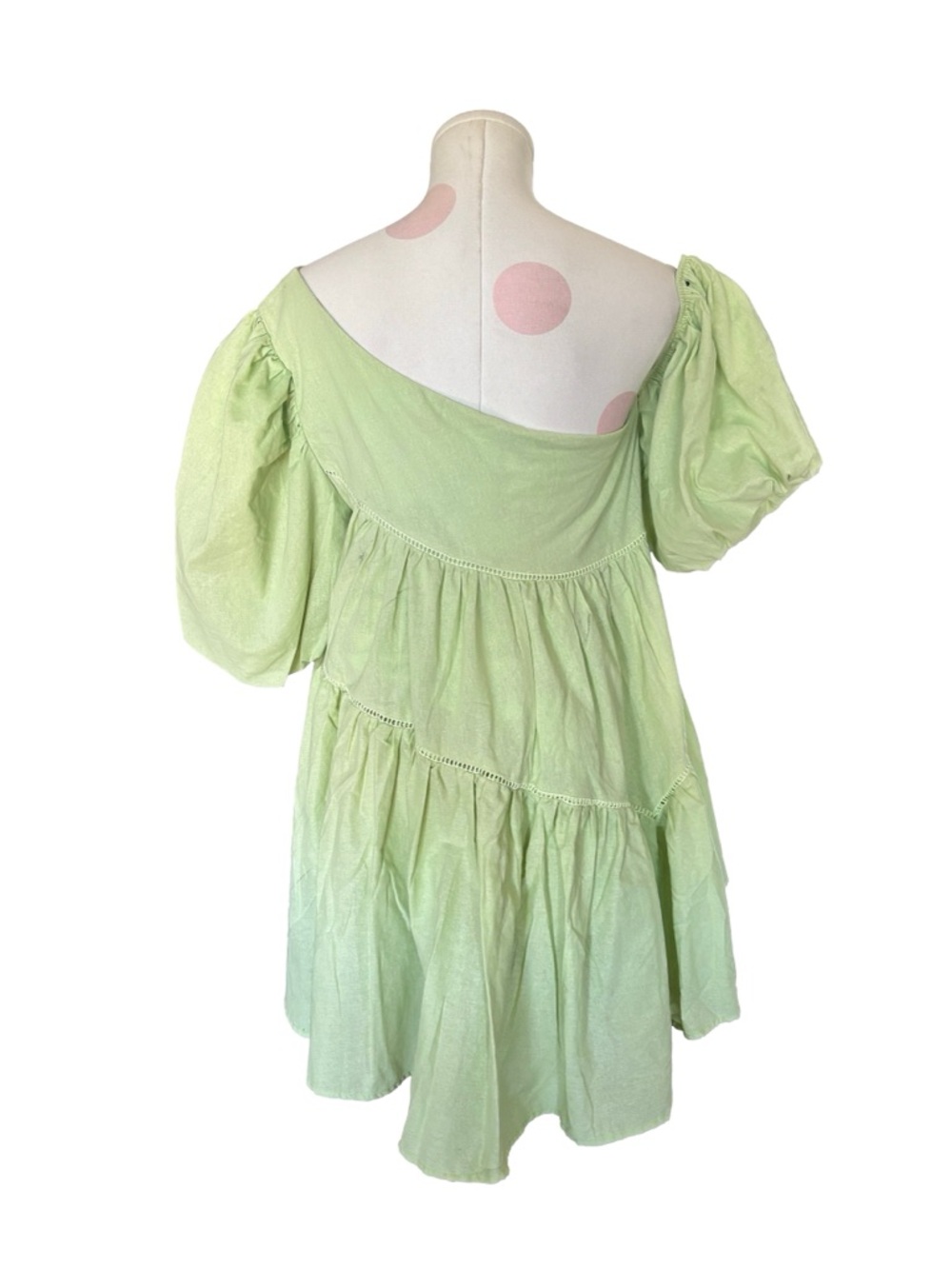Showpo NWT green off shoulder puff sleeve babydoll mini dress - light green - 8 - Picture 4 of 10